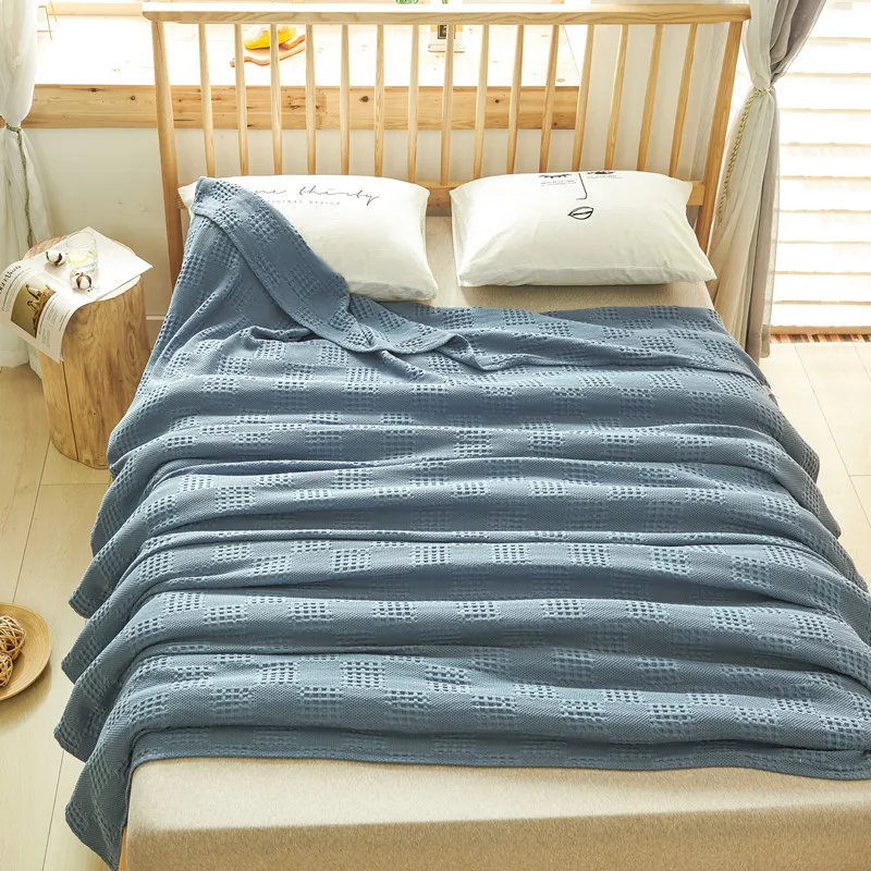 

100% Cotton Blue Bedspread on The Beds Knitted Nap Blanket Travel Blanket for Summer Single Double Air Conditioner Blankets