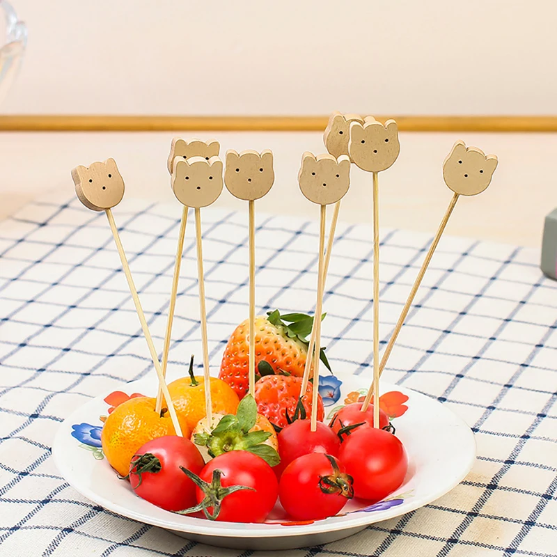 

100PCS Toothpicks Bamboo Food Picks Sandwich Decor Bear Cocktail Sticks Fruit Skewers Cute Decorative Party Buffet Decoration