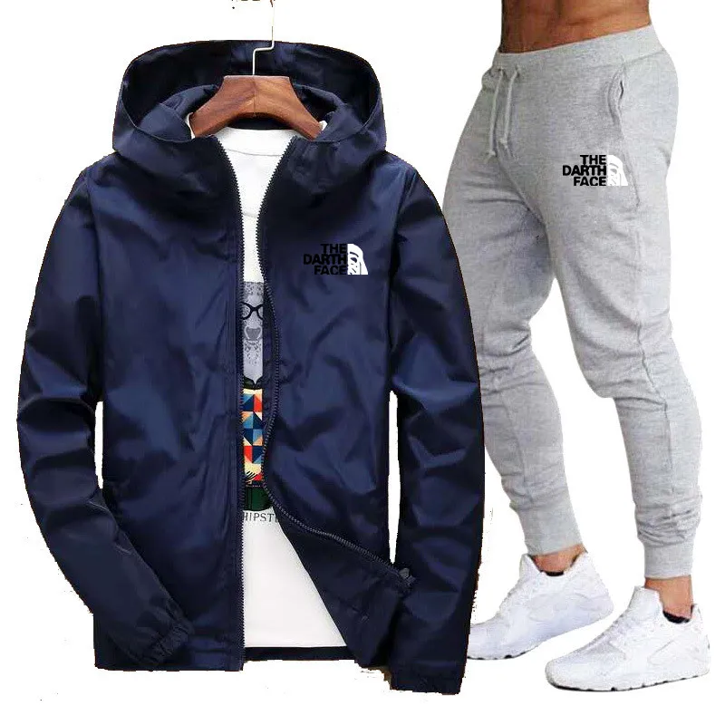 Men's Casual Jacket Set Spring And Autumn Men's Coat Thin Windbreaker + Sports Pants Two-Piece Men's Hoodie Slim Fit Pants