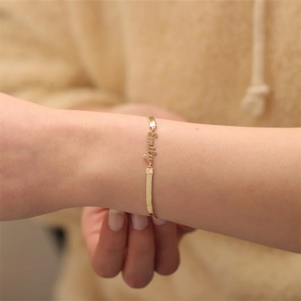 

Personalized Name Bracelets Herringbone Chain Hip Hop Jewelry Custom Letter Snake Chain Bracelet For Men Pulseras