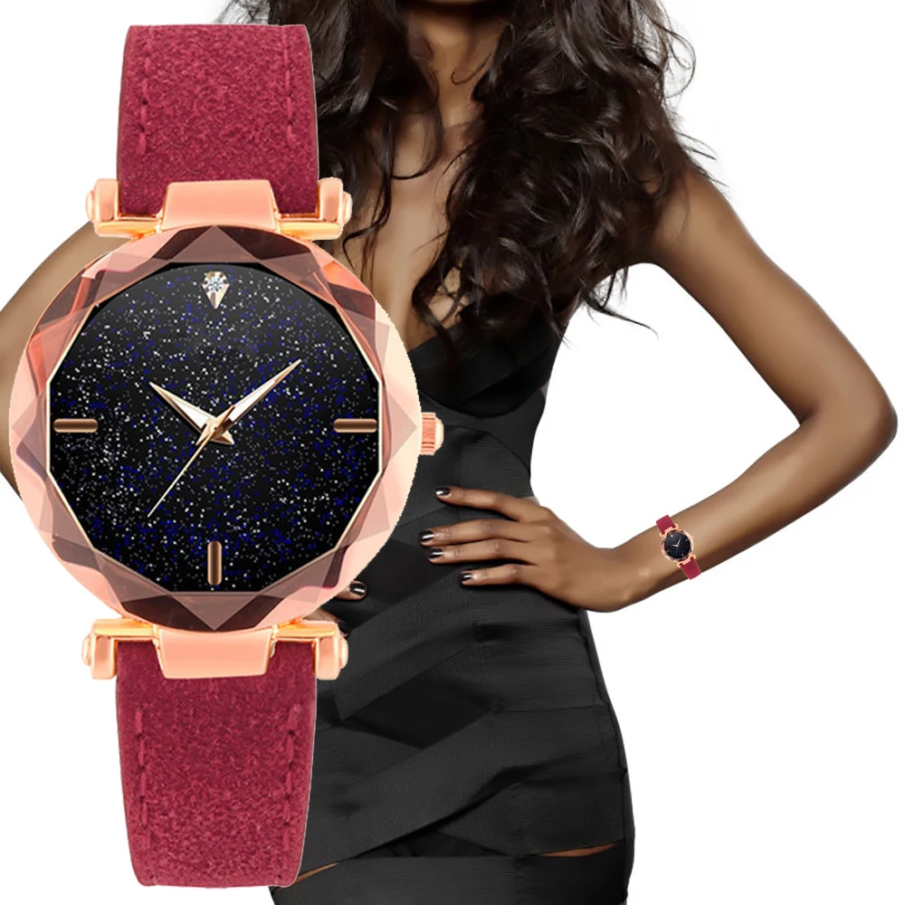 

Elegante Damen Uhren Für Frauen 2021 Matt Leder frauen Armband Uhren Trend Starry Sky Quarz Uhren Relogio Feminino