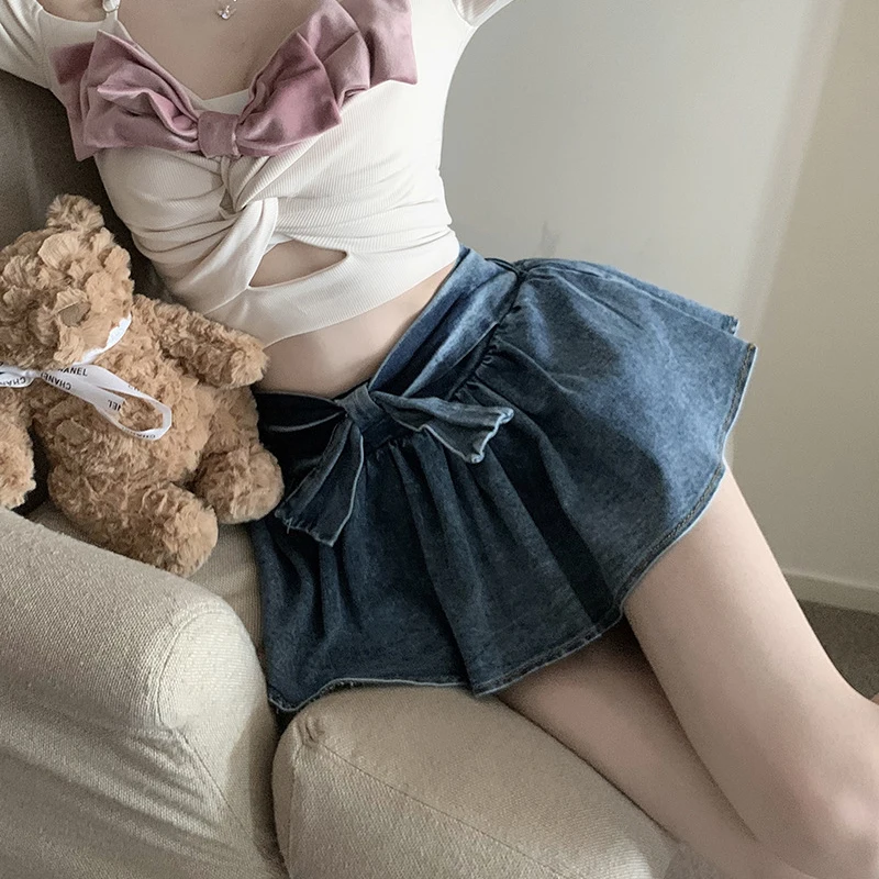 Y2K Denim Mini Pleated Skirt Lady Summer High Waist Jeans Shorts Skirts Women Harajuku Punk Ruffles Fashion Korean Shorts Skirts