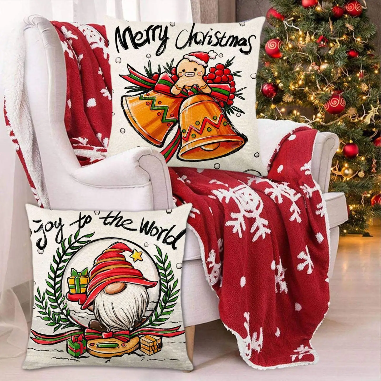 

Merry Christmas Pillow Cover 45x45cm Square Throw Pillowcase Cover Party Cushion Couch Chair Decor Farmhouse Linen Sofa Car G1K1