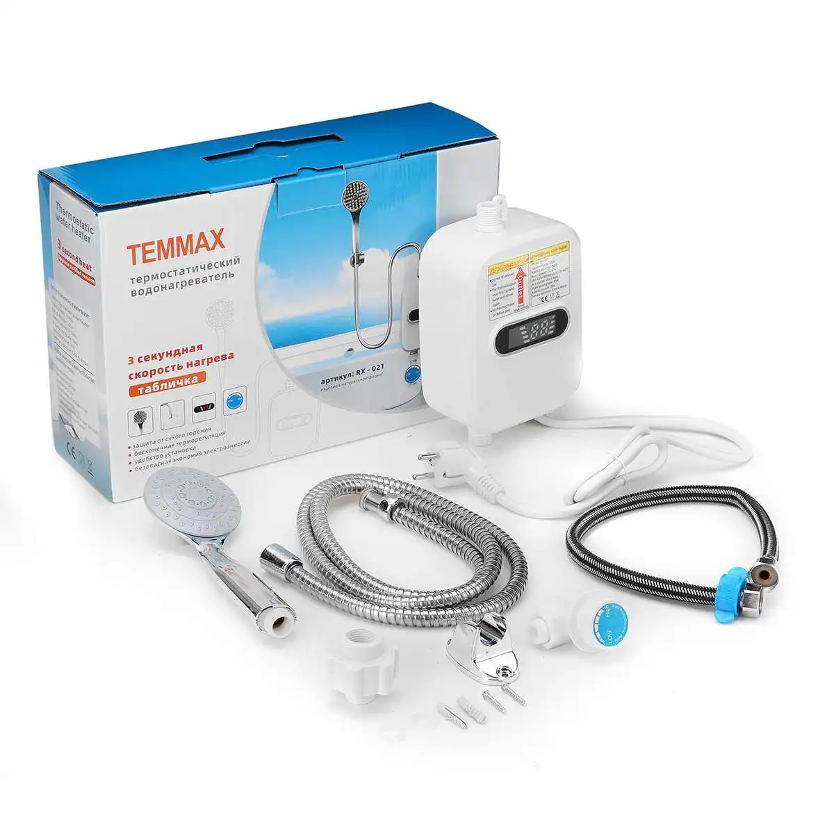 

220V 3500W Mini Water Heater Hot Electric Tankless Household Bathroom Faucet with Shower Head LCD Temperature Display