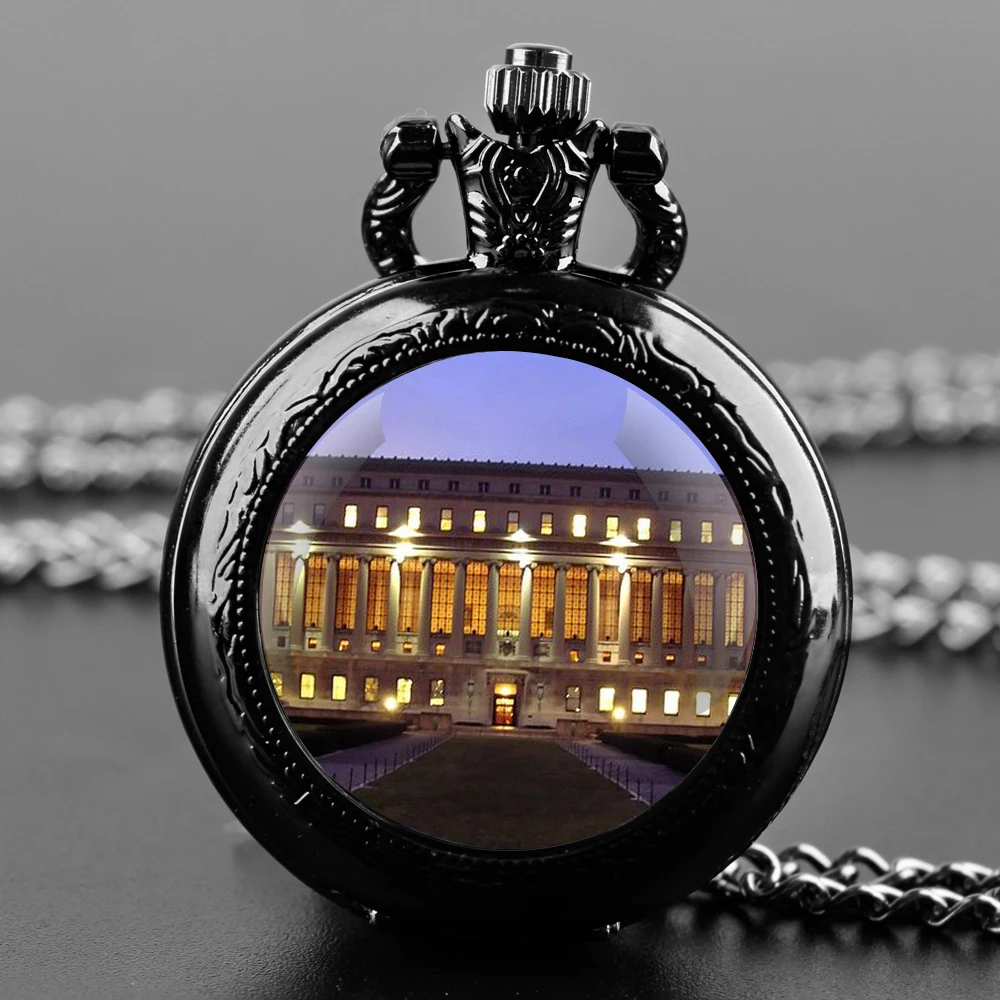 Студенческие архитектурные кварцевые карманные часы с цепочкой и ожерельем из