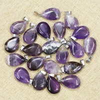 fashion amethyst long flat shape water drop pendant necklace diy charms jewelry making accessories wholesale 24pcs free shipping