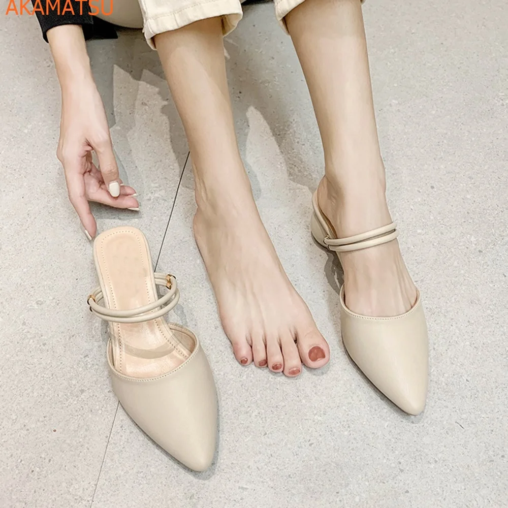 

Outer Wear Pointed Toe Women Slippers Temperament Fashion Sexy All-match Soft Bottom Thick Heel Half Sandals Mules Single Shoes