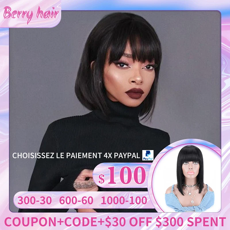 Bliss Bob with Bangs Human Hair Wig Straight Brazilian Remy Bob Hair Wigs Full Machine Made Cheap Human Hair Wigs for Women