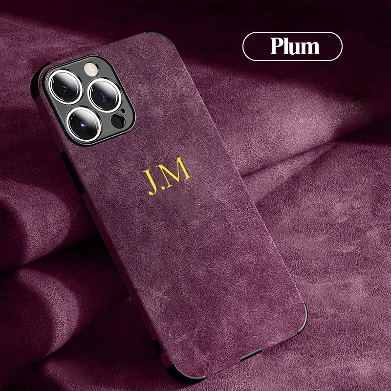 

Personalised Case For iPhone 14 13 12 11 Pro Max 14 Plus Customized Name Initials Letters lambskin Leather Cover 14 13 Pro Max