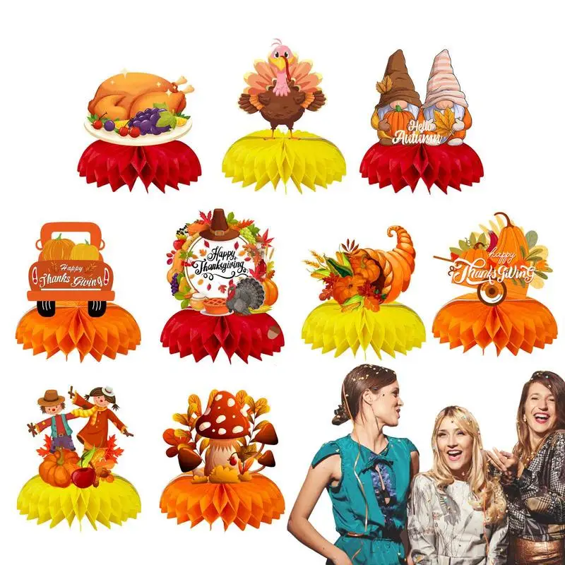 

Fall Honeycomb Centerpieces 9 Pieces Autumn Table Sign 3D Honeycomb Centerpiece 3D Thanksgiving Table Honeycomb Decoration Fall