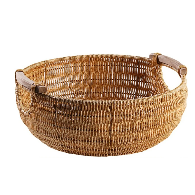 

Nordic Style Woven Round Rattan Fruit Storage Basket Fruit Bread Basket Vegetable Basket Snacks And Sundries Storage