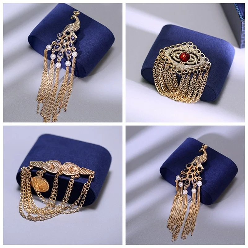 

New Fashion Tassel Chain Brooch Metal Pearl Lapel Pins Groom's Wedding Suit Collar Pin Men's Badge Luxulry Jewelry Accessories