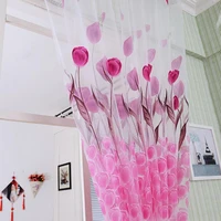 romantic window door tulip print voile sheer curtain drape creative floral translucent tulle divider valance pink