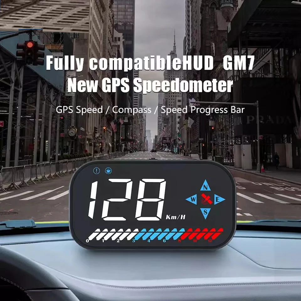 

Новый головной дисплей GM7 GPS для всех автомобильных аксессуаров, электронный спидометр, автоматический умный цифровой дисплей HUD, сигнализация превышения скорости, напоминание, ЖК-дисплей