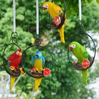 hanging parrot statue perch on metal ring birds model lawn ornament innovative iron ring parrot home desktop garden decoration