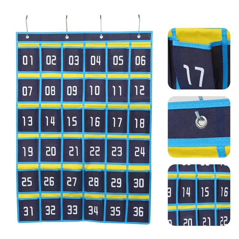 

36 Pockets Numbered Organizer Classroom Pocket Chart for Cell Phones Calculators Holders Phone Hanging Pouch Sundry Storage Bag