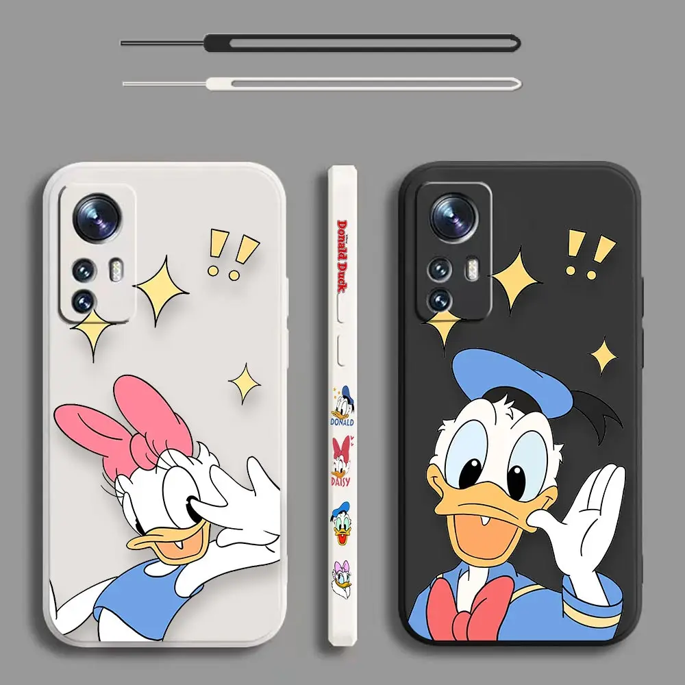 

Anime Donald Duck Daisy Duck Case For Xiaomi Mi 13 12 12S 11 11T 10 10S 9 9SE 8 8SE 6 6X Pro Ultra Liquid Left Rope Cover Funda