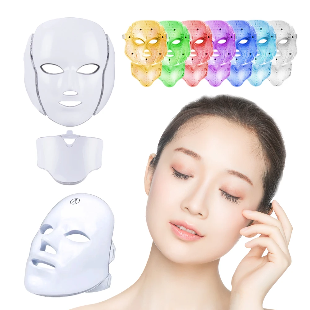 

7 Colors Light LED Facial Mask With Neck Skin Rejuvenation Face Care Treatment Beauty Anti Acne Therapy Whitening Rechargeable