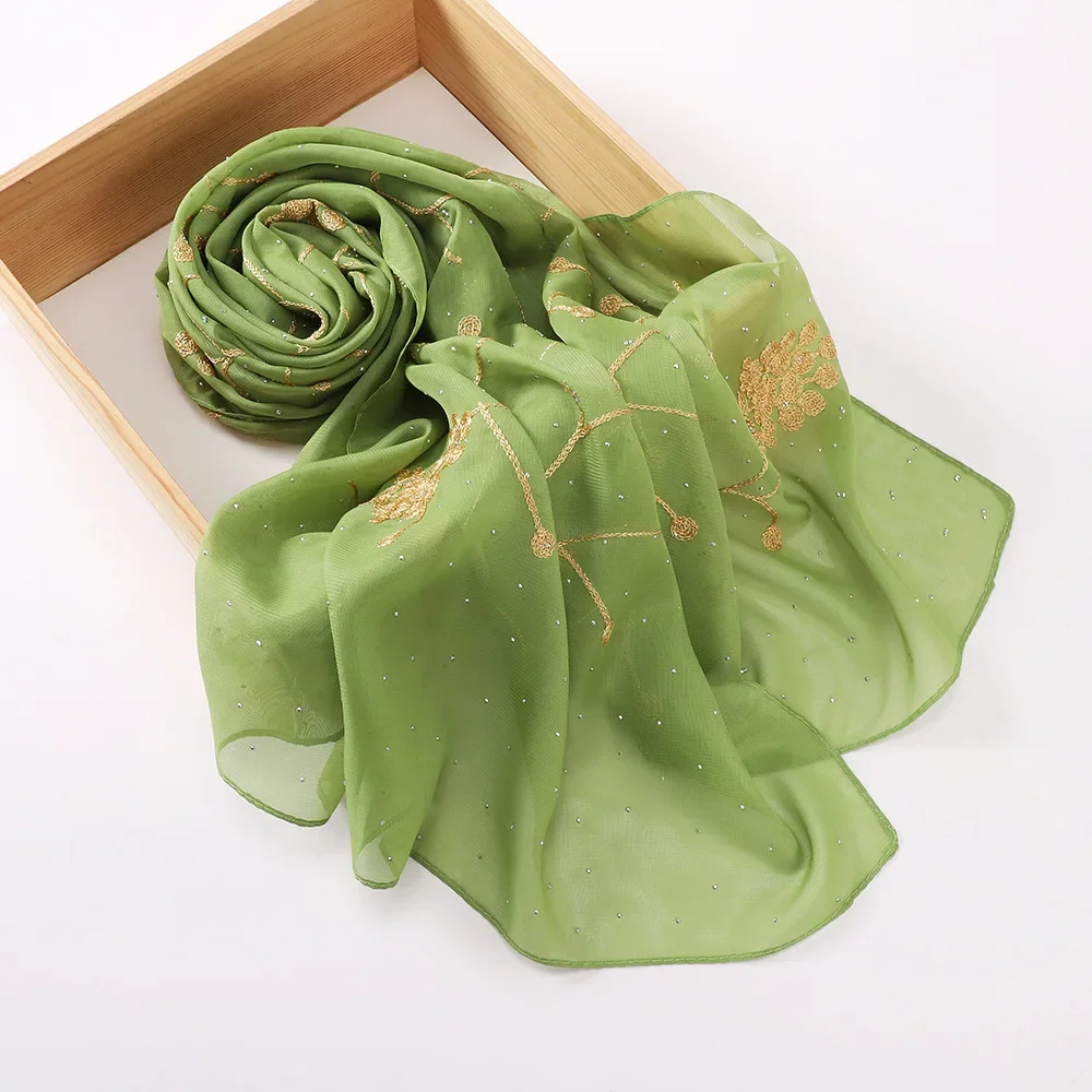 Шифоновый шарф с вышивкой бриллиантов хиджабы для женщин тюрбан шали шарфы