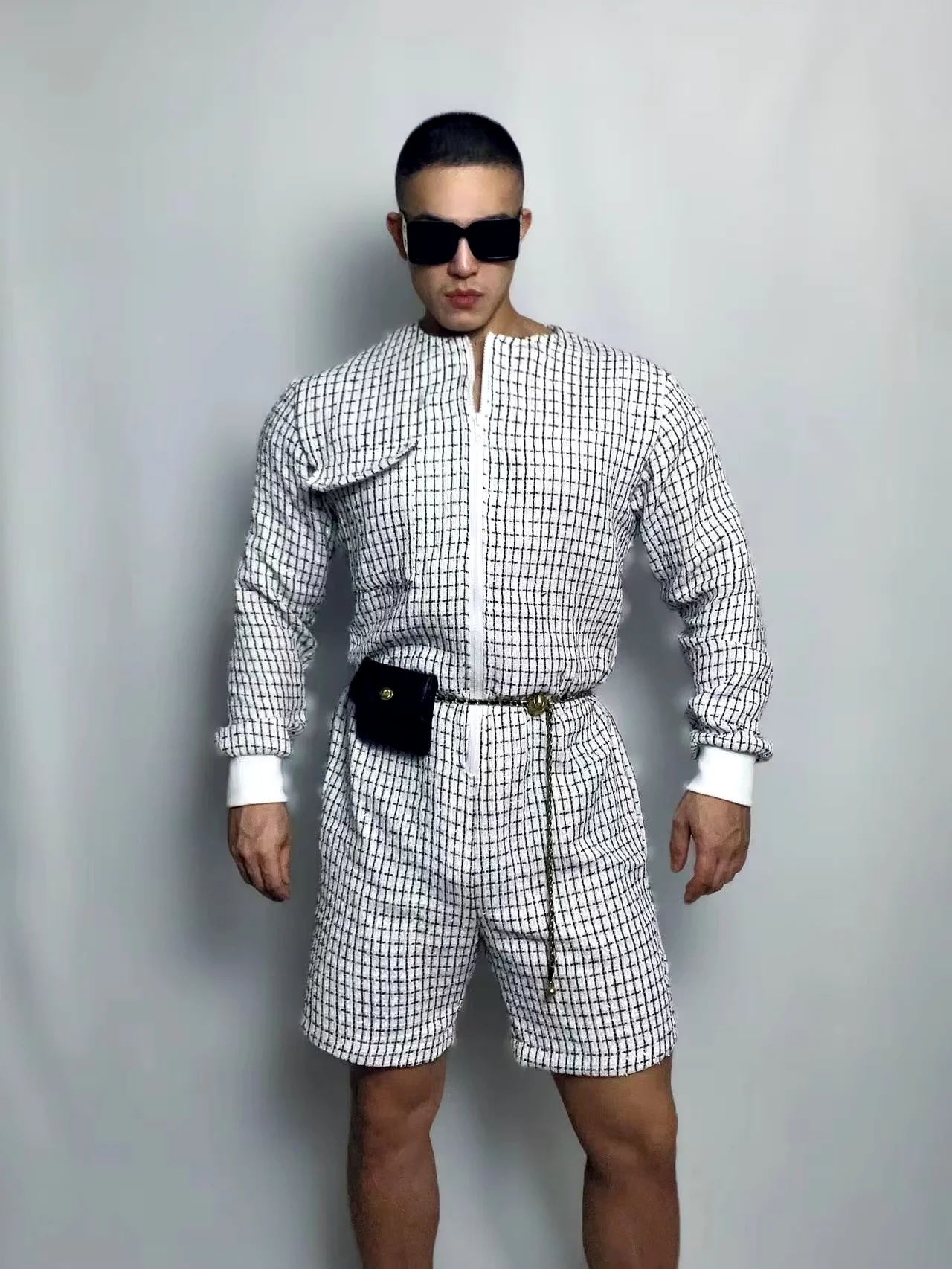 Ночной клуб бар Ds сценические костюмы твидовые цельные боди для мужчин и женщин