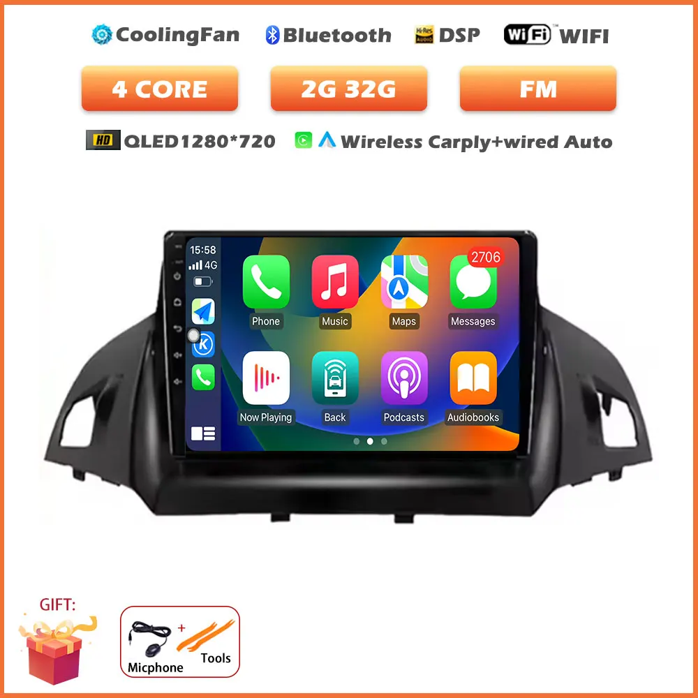

Для Ford C-MAX Kuga 2 Escape 3 2012-2019 Android 15 Автомобильный радиоприемник Беспроводной Carplay GPS-навигатор Экран Стерео Видео инструменты BT