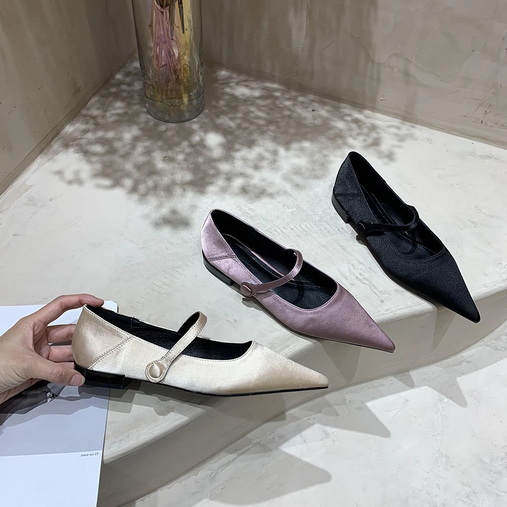 

Satin Women Flats Loafers Pointed Toe Shallow Slip On Dress Shoes Casual Black Beige Pink Autumn Spring 2023 New Arrivals Slides