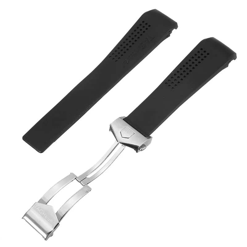 1pc 22mm Black Silicone Watch Rubber Strap Carrera With Buckle Replacement Watches Wristband