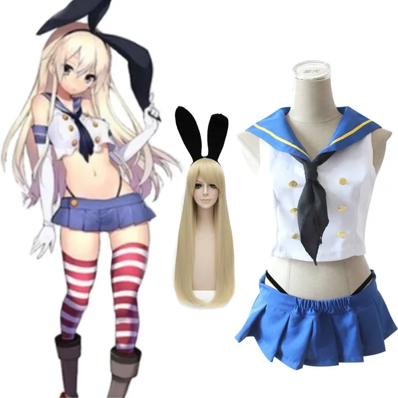 

Anime Kantai Collection Shimakaze Cosplay Girl's Uniforms Full Set Women Halloween Party Cosplay Costumes Suit Wig