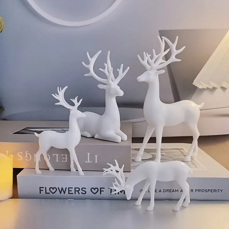 4 штуки белые пластиковые фигурки оленей syxing