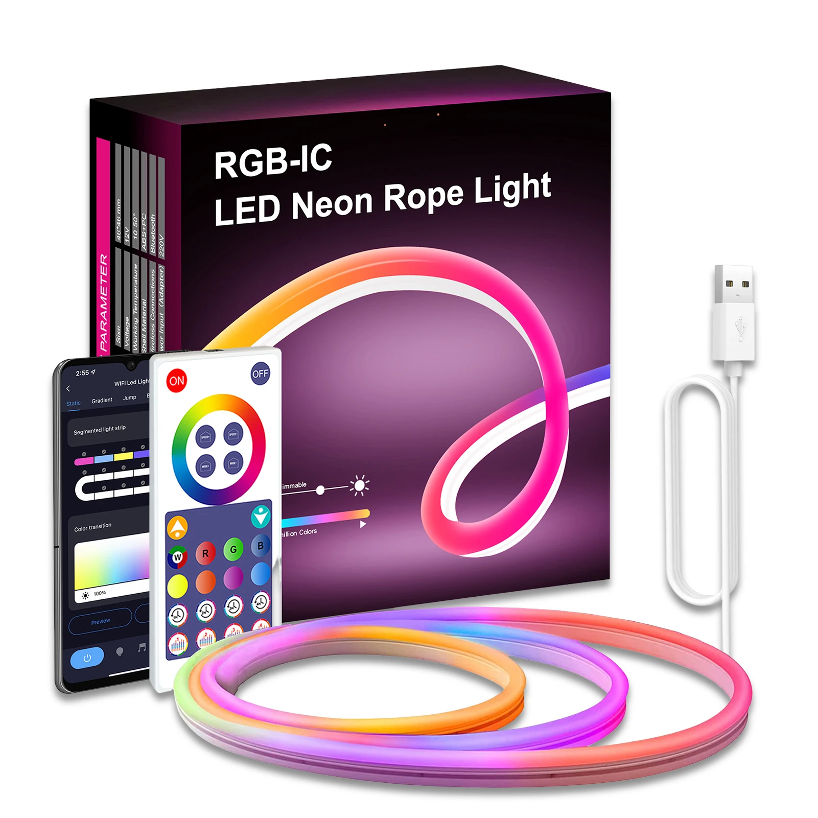

Неоновая веревка светильник умная RGB светильник вая полоса, 10 футов светильник оновая полоса, освещение для игровой комнаты, Декор, IP68, водон...