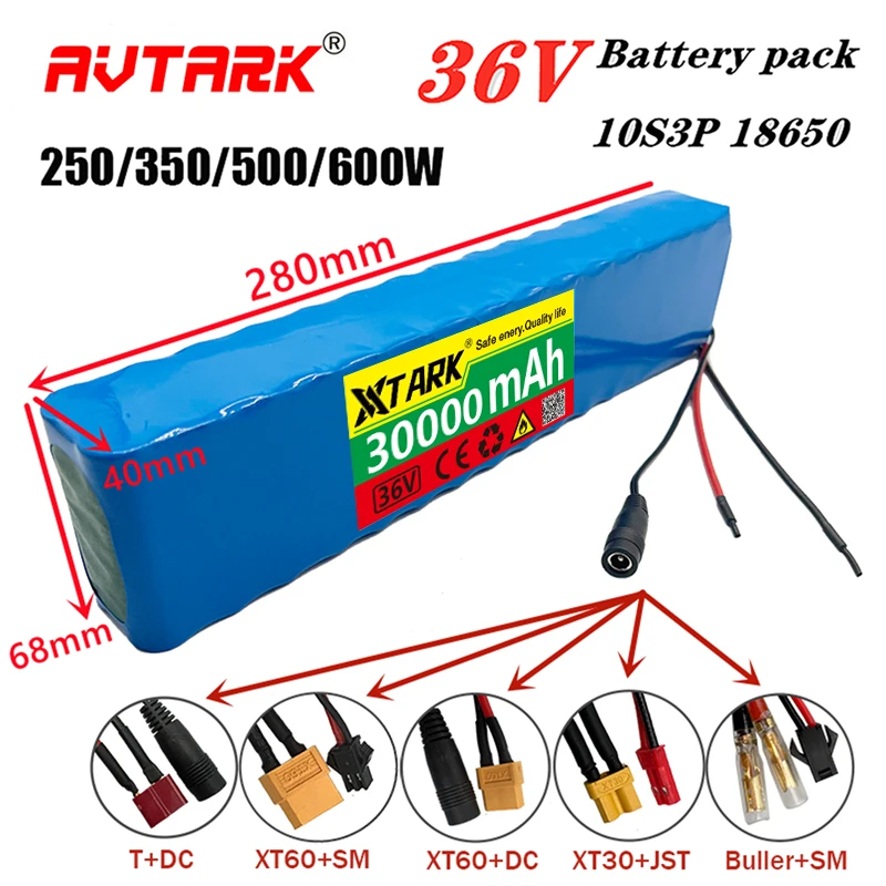 

36V 36Ah 18650 Rechargeable Lithium Battery Pack 10S3P 600W Power Modified Bicycle Scooter Electric Vehicle with BMS