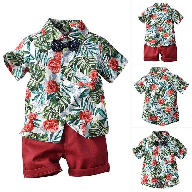 

Two-piece Flower Button Down Short-Sleeve Boys Shirts Hawaiian Bohemia Shirts Two-piece Flower Button Hawaiian Boy Suit FS99