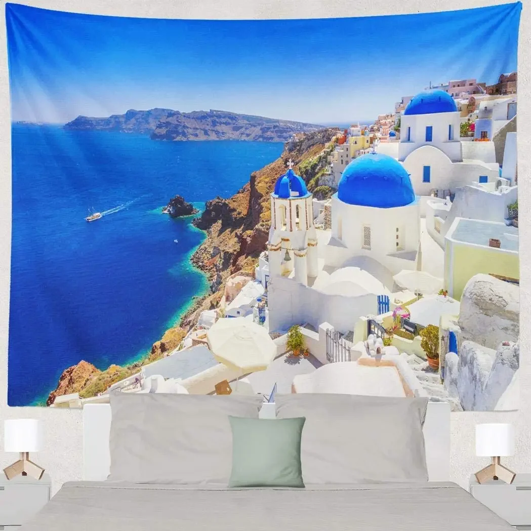 Красивое городское острова Санторини ориентир природа Европа стена гобелен Ho Me