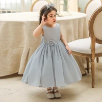 2022 new girls elegant dress solid color sleeveless one year old dress flower girl princess dress baby birthday dress