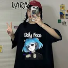 Женская футболка с коротким рукавом и принтом лица, летняя повседневная футболка с коротким рукавом и графическим принтом, 2022