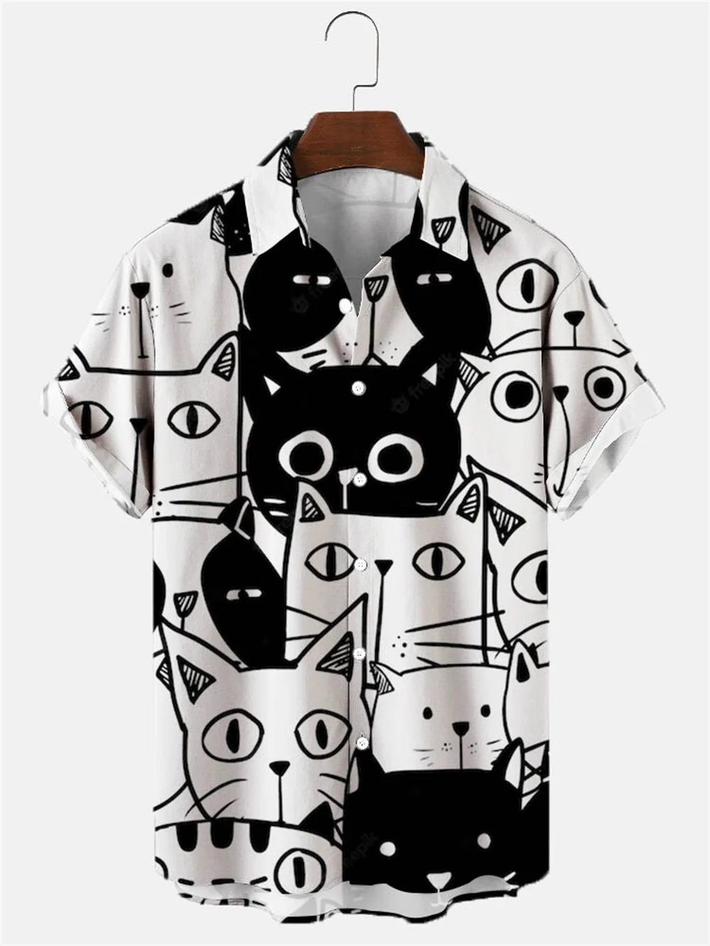 2023 3d Lapel Hawaiian Shirt Man Casual Short Sleeve Anime Shirts Cartoon Men's Shirt Summer Men Clothes Street Retro Animal Cat