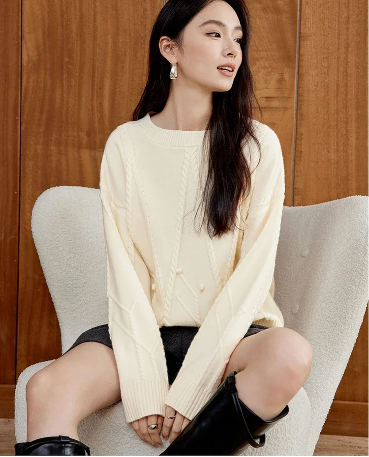 SENTUBILA простые вязаные пуловеры женские повседневные прямые с круглым вырезом и