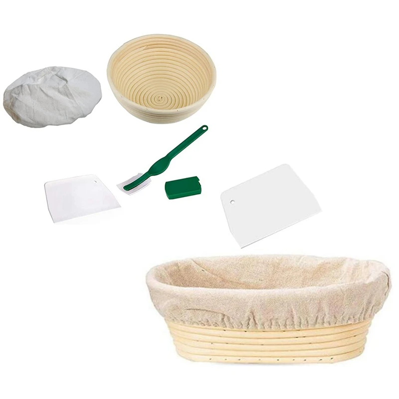 

2 Set Bread Proofing Basket Set Sourdough Entry Basket Dough Scraper For Dough Shape Baked Bread 10 Inch & 9 Inch