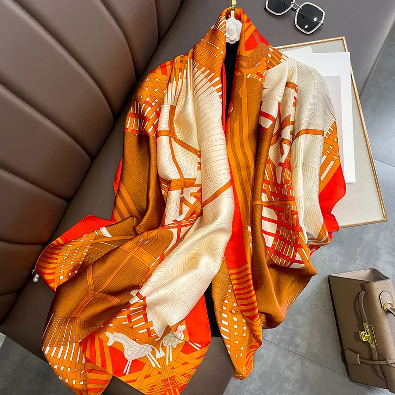 

Luxury Brand 2022 Silk Scarf Women Large Shawls Pashmina Hijab Foulard Echarpe Design Print Lady Beach Stole Head Scarves