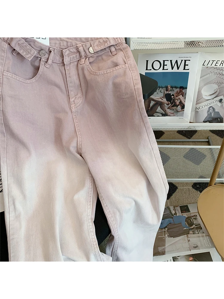 Женские джинсы с низкой посадкой мешковатые брюки из денима градиентом в стиле