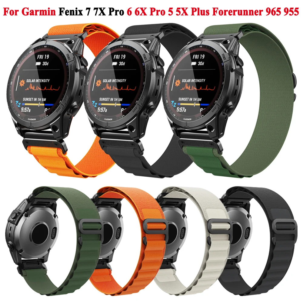 

26mm 22mm Nylon Strap For Garmin Forerunner 965 955 945 Fenix 7X Pro 6X Pro 5X Plus/Fenix 7 6 5 Band Quickfit Watchband Bracelet