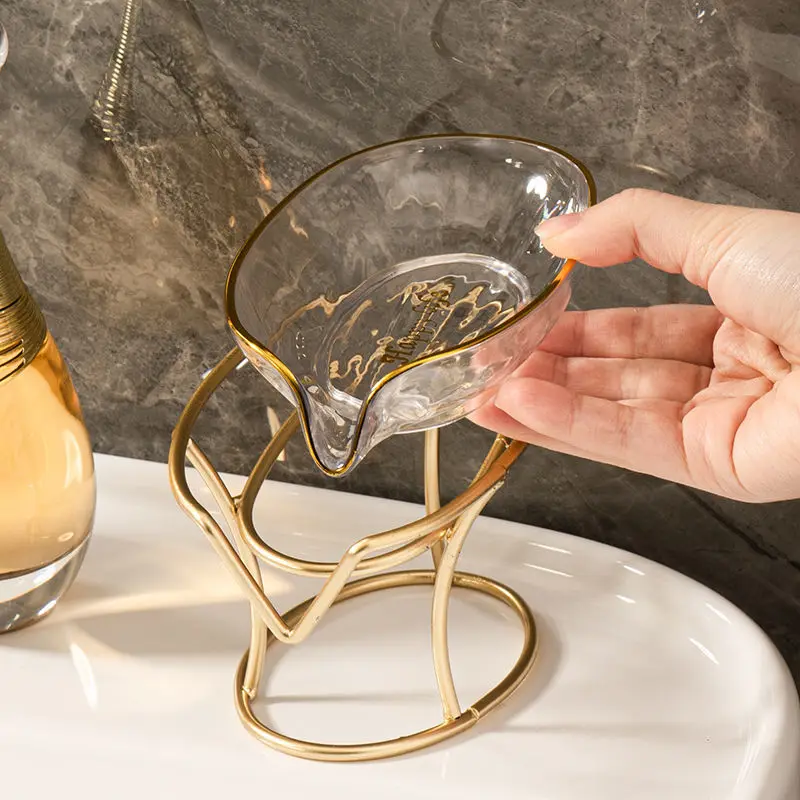 

Light Luxury Soap Holder with Leaf Shape Tray Free Stand Kitchen Storage Accessories Soap Packaging Box Bathroom Organizer