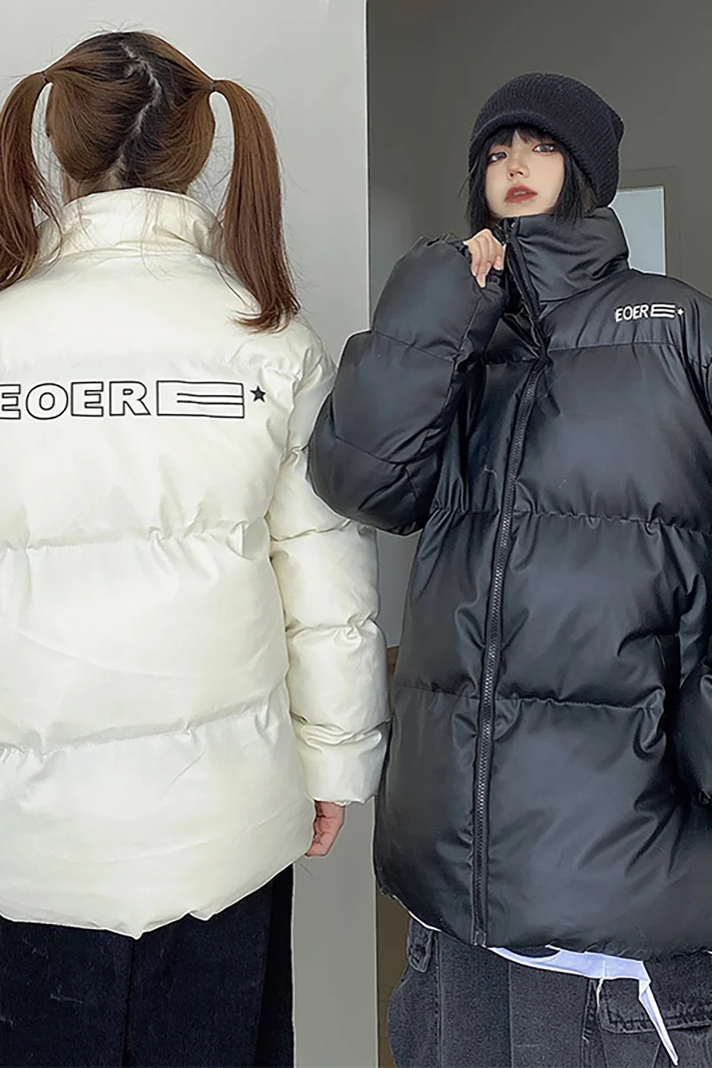 Cotton Padded Clothes Women's 2021 New Ins Winter Down Coat Letter Printing Loose Stand Collar Thickened Women Jacket