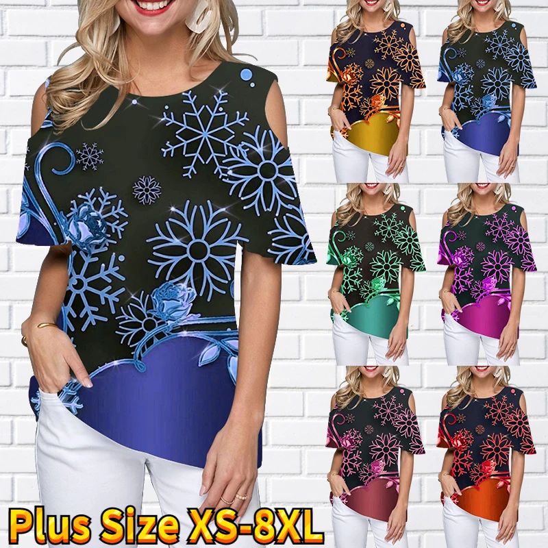 

Women's Retro Printed Top Summer Round Neck T-shirt Casual Short Sleeve Summer Women Off-the-shoulder Pullover Contracted Wind