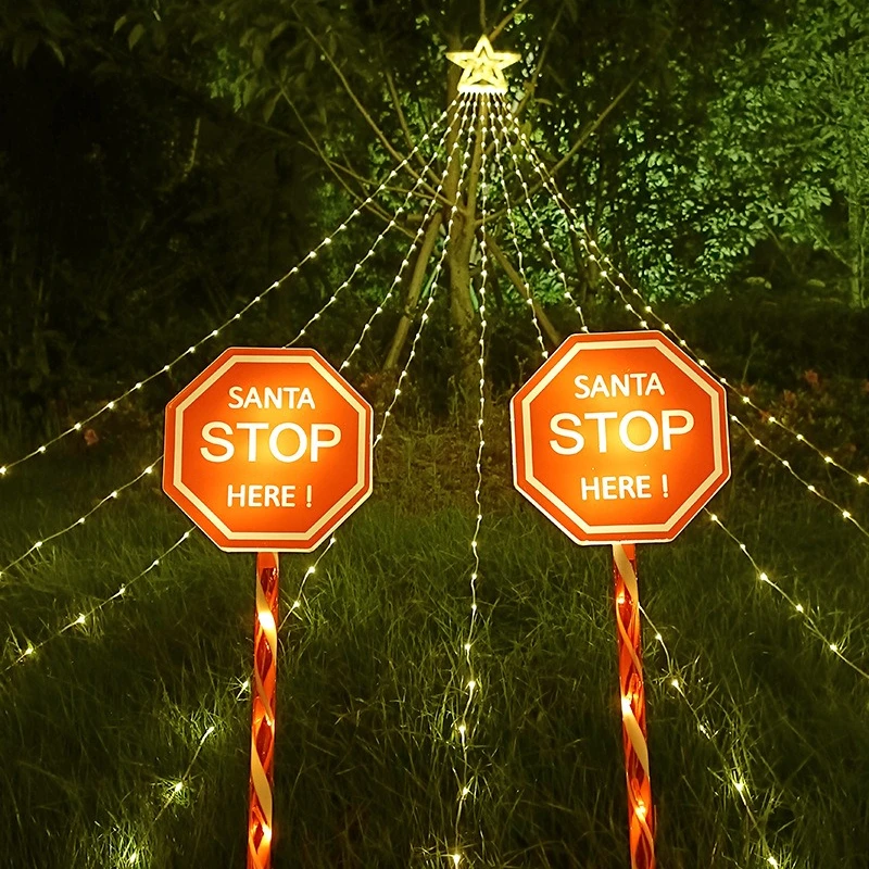 

Gardens Solar Christmas Stop Sign Lights Outdoors Holiday LED Octagonal Lawn Courtyard Atmosphere Party Holiday Decoration Lamps