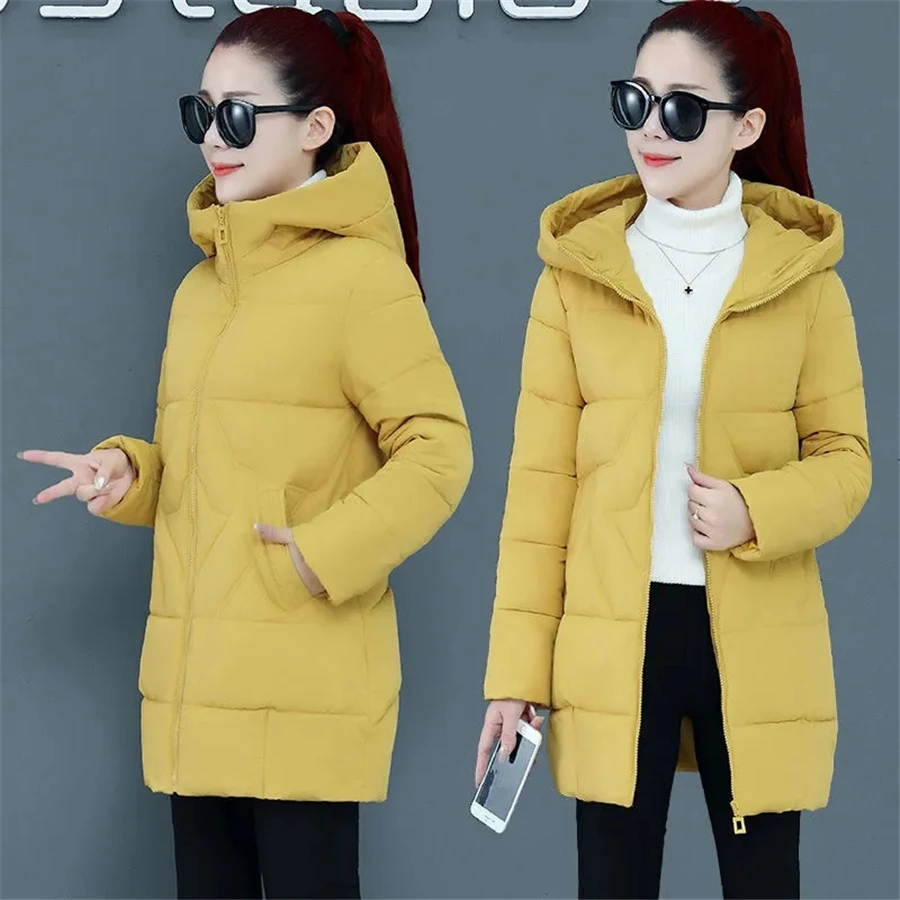 Mid-length Cotton Padded Hooded Loose Women Coat Winter Warm Overcoat Thick Sobretudo Oversized 4XL Outwear Top Red Casual Parka