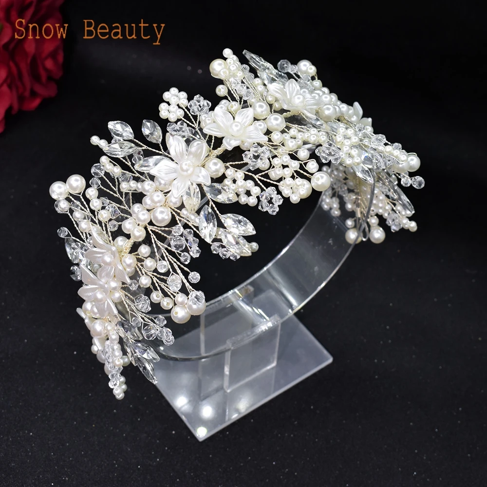 

DZ023 Luxurious Pearl Wedding Headband Hair Accessories Crystal Bride Hairband Flower Bridesmaid Tiara Head Jewelry Diademas