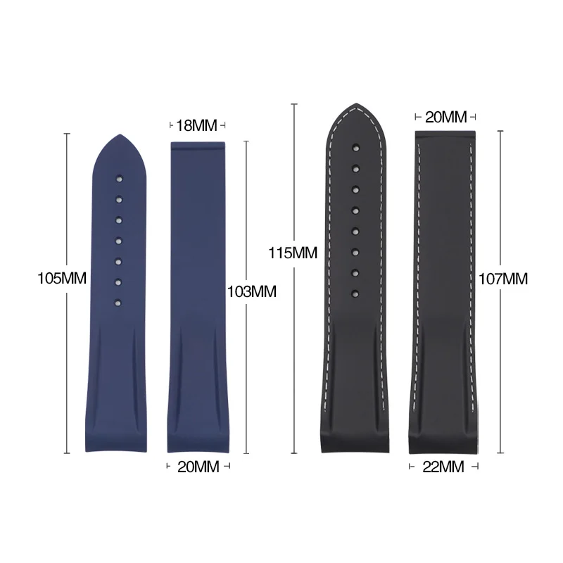 20/22mm Rubber Strap for Omega Seamaster 150/300/600 Curved End Stainless Steel Folding Buckle Men Quality Replace Watch Band