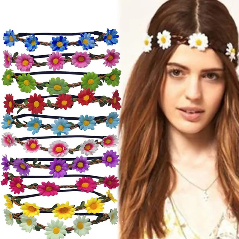 

Hollow Elastic Hair Band Headband Fashion Daisy Flower Head Chain Girls Beach Head Band Party Sun Flower Garland Floral Hairband