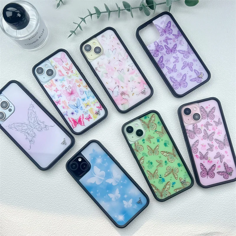 Креативный чехол для телефона с рисунком диких цветов и бабочек iPhone 16 15 14 13 12 Pro Max